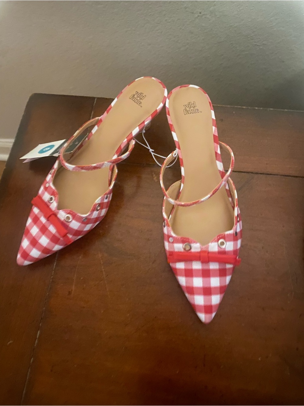 wild fable Red and White Gingham Pointed-Toe Slingback Mules